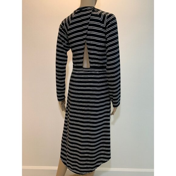 May Women Dress 10 Stripes Long Sleeves High Low Black White. - Picture 5 of 12